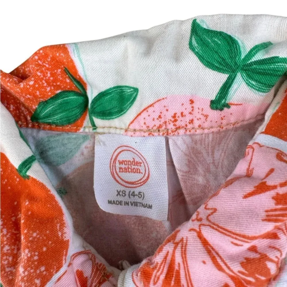 Wonder Nation Girls' Orange Citrus Print Button-down Dress w/ Pockets Size 4-5